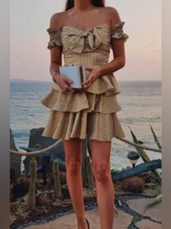 Caroline Constas Dresses & Skirts - Carolina Constas Gold & White Gingham Helena Mini Dress | XS